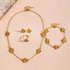 Colar, Pulseira, Brincos, Tarraxas, Conjunto de Anéis de Flor Trevo de Cinco Folhas Europeu e Americano Transfronteiriço, Joias de Luxo Leve de Nicho de Alta Qualidade