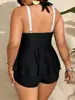Traje de baño Nuevo de Talla Grande Transfronterizo Europeo y Americano con Color de Contraste Negro y Blanco, Moño, de Tirantes Una Pieza para Vacaciones