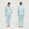 Pijama de Seda de Morera para Mujer Verano Manga Larga Pantalón Largo Conjunto 100% Seda Real Pijama de Seda Elegante a la Moda Ropa de Casa para Mujer