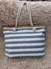 Bolsa de Lona para Compras de Comercio Exterior 2025 Rayada Moda Versátil Estilo Mori Girl Bolsa de Compras Bolso de Playa de Paja Ecológico