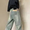 Jeans Masculino Retro Americano Outono Calças com Cinto Estilo High Street, Retos Largos Tendência Nacional Calças de Pernas Largas