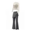 Conjunto de Roupa de Yoga Feminino Outono Novo Top Cruzado de Manga Longa Conjunto Real de Duas Peças Saia Calça Pilates Fitness Esportivo Conjunto de Duas Peças