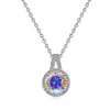 Collar redondo clásico transfronterizo de moissanita para mujer, colgante redondo de moissanita de 1 quilate, cadena para clavícula de plata de ley S925, gema de color
