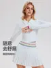 Conjunto de Duas Peças Caijue Badminton Sportswear para Mulheres, Jaqueta de Manga Longa com Zíper e Gola Lapela Curta, Saia Plissada, Traje Esportivo para Mulheres