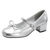 Zapatos Mary Jane plateados para mujer, novedad de verano 2024, con tacón medio francés, punta redonda, lazo, a la moda, combinables, de boca baja, informales.
