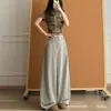Calça de terno estilo retro americano, modelagem solta, cintura alta, perna larga, calça casual para mulheres, calça reta de outono, calça versátil de comprimento total