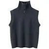Suéter de punto sin mangas de cuello alto casual de cachemira para mujer, chaleco de punto versátil para capas, suéter simple