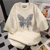 Camiseta de Manga Corta con Estampado de Mariposa Graffiti de Diseño de Nicho para Mujer Retro Americano Verano 2026 Informal Holgada