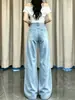 Jeans azules claros para mujer, nuevo estilo de otoño, de cintura alta, adecuados para cuerpo tipo pera, talla grande, holgados, adelgazantes, pantalones rectos de pierna ancha versátiles