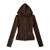 Ry25246-25 Nuevo Estilo de Invierno Chaqueta Deportiva Corta con Cremallera Americana Sudadera con Capucha de Terciopelo Ajustada para Mujer Yoga