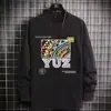 Camiseta Outono Inicial para Homens 2025 Novo Estilo de Outono Ins Marca Trendy de Alto Padrão Pulôver Casual Solto Top de Gola Redonda