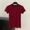 Camiseta Blanca de Manga Corta con Hombro Regular en Stock 2025 Verano Top de Capa Base de Hombro Regular para Mujer Camiseta Slim Acanalada