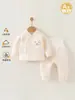 Roupas quentes de outono e inverno para bebê, calça acolchoada de cintura alta que protege a barriga do bebê, segunda pele, conjunto de roupa íntima de duas peças, conjunto de roupas de outono