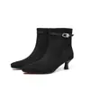 Botines Nuevos de Gamuza con Punta Fina para Mujer Estilo Europeo y Americano con Tacones Delgados, Hebilla de Cinturón, Caña Corta, Tacones Altos, Cremallera Lateral, Botines Martin Versátiles