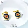 Pingente Esmaltado de Moeda de Cobre com Borda Azul Acessórios para Joias DIY Contas Antigas Banhadas a Ouro Cobre Dourado Novo Estilo Chinês Cuia Vermelha e Amarela