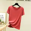 Camiseta sencilla de manga corta con cuello redondo estilo coreano para mujer, nuevo estilo perezoso casual de color liso para primavera-verano, elegante y de corte holgado