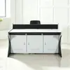 Escritorio de control de consola con estación de trabajo de cámara curva, iluminada y tecnológicamente avanzada, mesa de centro de mando y consola del operador