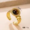 Venda Quente Transfronteiriça Anel Aberto de Aço Inoxidável Luxo Alto Padrão Toque Anel Olho de Tigre Prensado a Óleo Joia Banhada a Ouro 18K