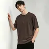 Camiseta de verano para hombre de manga corta, estilo americano, algodón puro de peso pesado, 300 g, cuello redondo, 100% algodón, top liso de alta gama