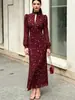 Vestido floral hueco estilo francés, vestido largo de manga abullonada europeo y americano transfronterizo, vestido bodycon de cola de pez moderno y sexy para mujer