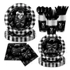 Conjunto de Louça Descartável de Papel para Festa de Aniversário Tema Laço Preto Transfronteiriço - Copos, Guardanapos e Pratos