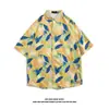 Camisa de Manga Corta de Nicho Ins de Moda para Hombre Verano Casual Playa Estampada Street Holgada Top de Media Manga