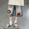 Shorts de Mezclilla Casuales de Verano de Moda Bordados con Toalla y Camiseta Suelta de Manga Corta para Niños Mayores, Nuevos para Verano 2026