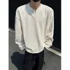 Sudadera con capucha de cuello en V texturizada para hombre, estilo americano de primavera/otoño, corte limpio, capa base, camiseta de manga larga holgada, ropa interior, negra