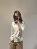 Yinhe STUDIO Suéter de Lana Merino Súper Fina Suave y Esponjoso Estilo Perezoso Manga Larga Cuello Redondo Prendas de Punto Cortas para Mujer Otoño
