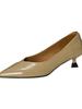 Sapatos de Salto Fino Femininos, Novo Estilo Francês 2026 Corte em V Bico Fino Couro Envernizado Salto Médio Simples para o Dia a Dia Salto Gatinho Sapatos Femininos