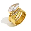 Moda Europeia e Americana Simples Estilosa Criativa Joia de Mão Aço Inoxidável Banhado a Ouro 18K Anel Colorido Anel de Zircônia Nicho Feminino