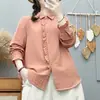 Camisa de Gasa de Algodón de Doble Capa con Mangas Largas para Mujer, Tapeta de Encaje Artístico Estilo Francés, Suave y Amigable con la Piel, Top Base de Algodón Puro