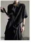 Camisa Masculina Manga Curta com Fita Inspirada em Design 2025 Nova Marca Tendência Retrô Francês Estilo Japonês Camisa Masculina Preto e Branco