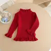 Suéter Infantil Otoño e Invierno, Blanco Estilo Coreano Ajustado Ropa Interior para Bebé con Volantes, Camiseta Base de Punto Forrada de Felpa para Niñas