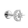 Brincos de Pino de Liga de Titânio F136 com Lua Incrustada de Diamante Estrela de Oito Pontas Rosca Interna Stud para Lábio Cartilagem Auricular Joia de Piercing Corporal de Titânio G23