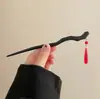 Grampo de Cabelo com Borla de Madeira Antiga Feminino Sândalo Preto de Alta Qualidade Placa de Cabelo Acessórios de Cabelo Elegantes para Hanfu Cheongsam