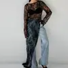 Vestido Negro Sexy Transparente de Encaje con Abertura Asimétrica 2026 Moda Otoñal Europea y Americana Nuevo Vestido Largo para Mujer