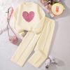 Traje Popular para Niñas Transfronterizo Otoño e Invierno Estilo Nuevo Mediano y Grande para Niños Corazón Sudadera de Manga Larga Pantalones Casuales Terciopelo Delgado Conjunto de Dos Piezas