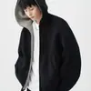 Cleanfit Suéter Cardigan Pesado de Doble Cremallera para Hombre Marca de Tendencia Holgado Casual Rígido Contraste Sudadera tipo Chaqueta Americana