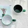 Tazas de cerámica blancas y verdes estilo INS, frescas y minimalistas, tazas de café de cerámica, vasos de agua, un juego de tazas a juego, perfectas como regalo