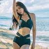 Traje de baño sexy de dos piezas sin tirantes push-up de busto pequeño de color sólido simple 2025 dropshipping estilo coreano ajustado de cintura alta que cubre el abdomen