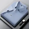 Camiseta masculina sem costura de manga curta com gola tesoura transfronteiriça, nova polo fina de seda gelada versátil para o verão masculino