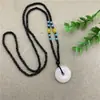 Cadena de Lana Larga con Cuentas Étnicas Colgante de Hebilla de Seguridad de Jade Afgano Imitación Collar de Jade Imitación Puesto Feria del Templo