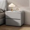 Mesa de cabeceira estilo creme, luxo leve, tamanho pequeno, madeira maciça e couro, design de quarto de alto padrão, sem necessidade de instalação, armário de armazenamento minimalista