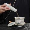 Juego de Té Gaiwan Vintage de Tres Piezas con Esmalte Ceniza, Juego de Té Kung Fu de Cerámica, Tazón de Té Pintado a Mano, Taza de Té Personal con Tapa