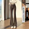 Pantalones elásticos de cintura alta microacampanados para mujer, otoño e invierno, con terciopelo, corte ajustado, largos hasta el suelo, buena caída, pantalones casuales, con cinturón incluido