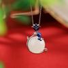 Joyería Yuebao Plata Esterlina S925 Jade Hetian Rojo del Sur Tendencia Nacional Esmalte Carpa Loto Colgante con Forma de Huevo Colgante Estilo Étnico