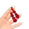 Brincos de Flores com Franjas de Cristal Vermelho Retrô para Mulheres Brincos Únicos Exagerados de Nicho Brincos com Atmosfera de Outono e Inverno