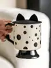 Conjunto de Canecas de Cerâmica Cor Creme Estilo Hepburn Francês de Alto Valor Estético, Combinação de Xícaras de Café com Leite, Copos Altos