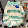 Sudadera con Capucha Tie-Dye de Contraste Estampado Lindo de Gatito Otoño e Invierno para Mujer Estilo Coreano Informal Elegante Top Vintage